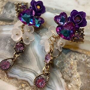 2356 Chic Purple and Gold Crystal Floral Earrings